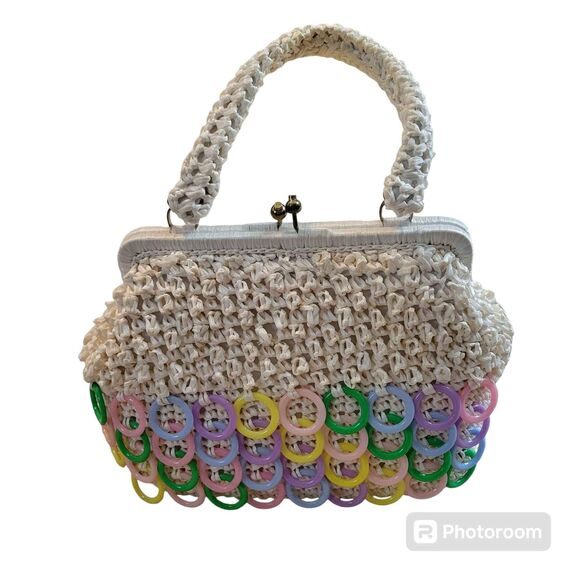 Vintage 80's Made in Japan Handbag Ivory Raffia - Picture 1 of 8